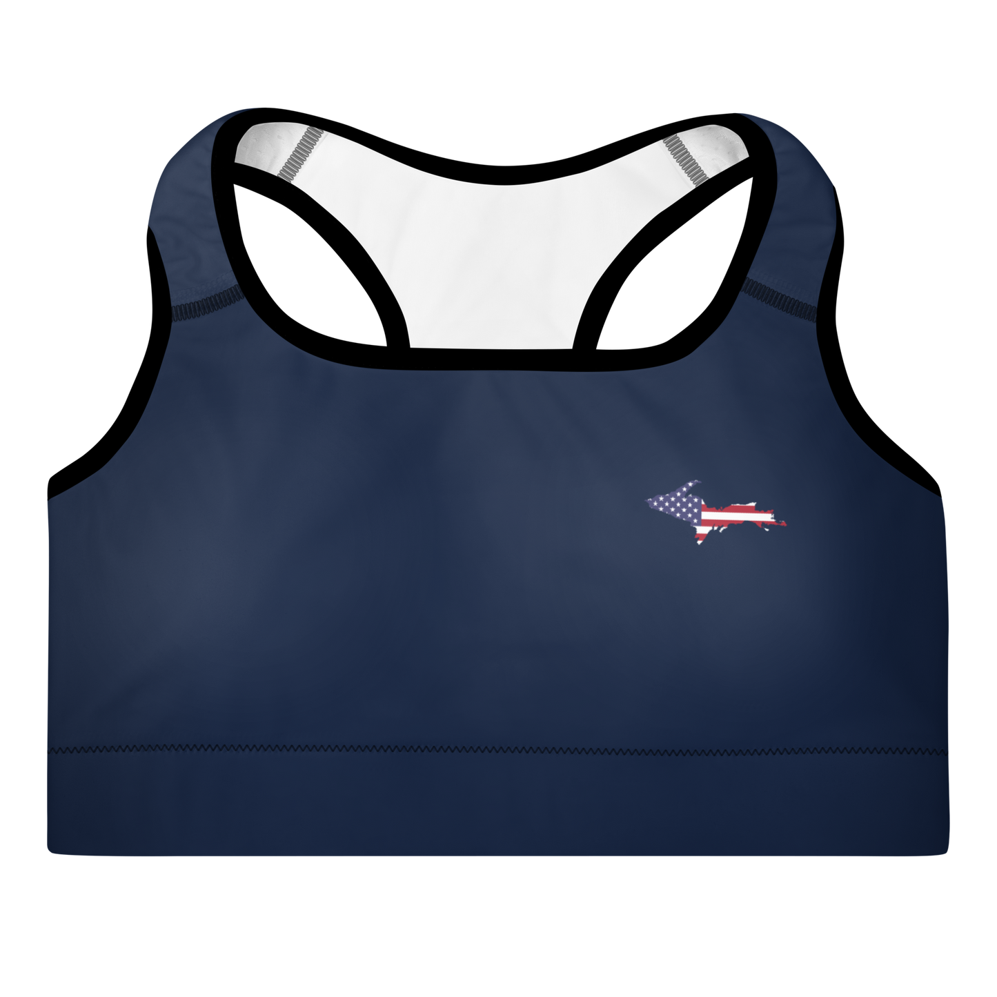 Michigan Upper Peninsula Padded Sports Bra (w/ UP USA Flag Outline) | Navy