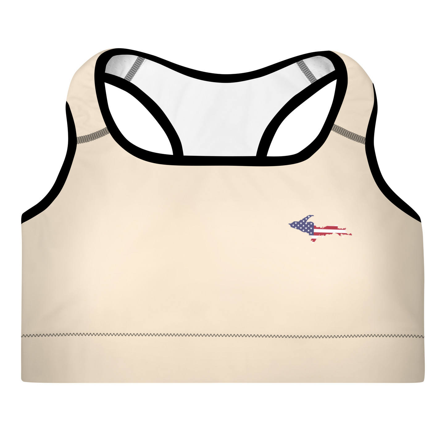 Michigan Upper Peninsula Padded Sports Bra (w/ UP USA Flag Outline) | Champagne White