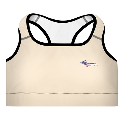 Michigan Upper Peninsula Padded Sports Bra (w/ UP USA Flag Outline) | Champagne White