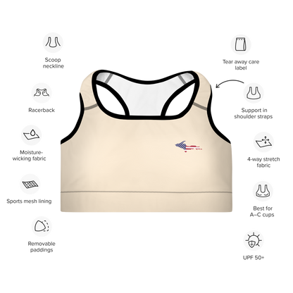 Michigan Upper Peninsula Padded Sports Bra (w/ UP USA Flag Outline) | Champagne White