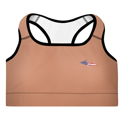 Michigan Upper Peninsula Padded Sports Bra (w/ UP USA Flag Outline) | Copper Color