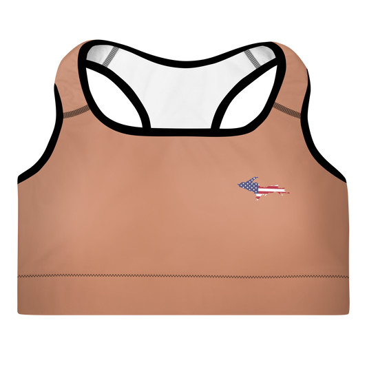 Michigan Upper Peninsula Padded Sports Bra (w/ UP USA Flag Outline) | Copper Color