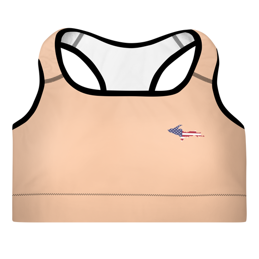 Michigan Upper Peninsula Padded Sports Bra (w/ UP USA Flag Outline) | Peach Color