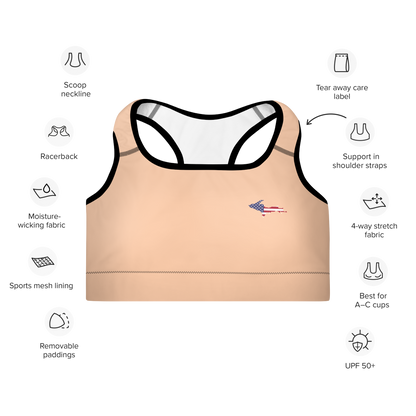 Michigan Upper Peninsula Padded Sports Bra (w/ UP USA Flag Outline) | Peach Color