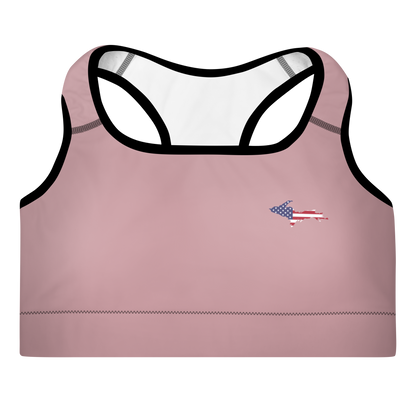 Michigan Upper Peninsula Padded Sports Bra (w/ UP USA Flag Outline) | Cherry Blossom Pink