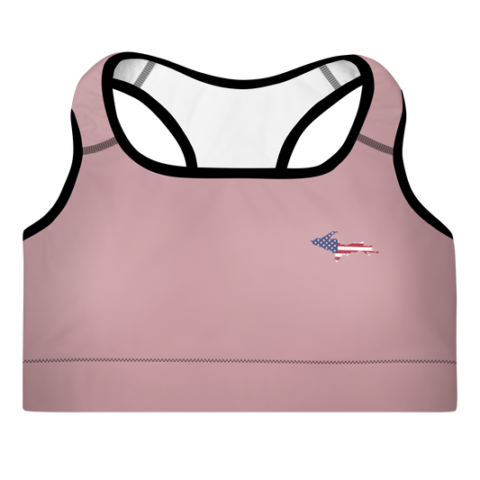 Michigan Upper Peninsula Padded Sports Bra (w/ UP USA Flag Outline) | Cherry Blossom Pink