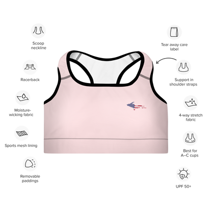 Michigan Upper Peninsula Padded Sports Bra (w/ UP USA Flag Outline) | Pale Pink