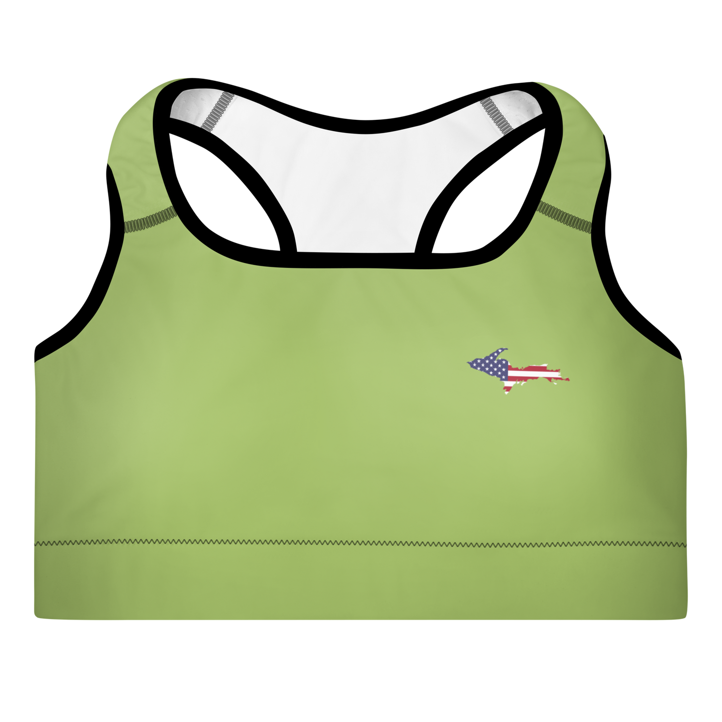 Michigan Upper Peninsula Padded Sports Bra (w/ UP USA Flag Outline) | Gooseberry Green