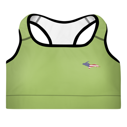 Michigan Upper Peninsula Padded Sports Bra (w/ UP USA Flag Outline) | Gooseberry Green