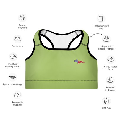 Michigan Upper Peninsula Padded Sports Bra (w/ UP USA Flag Outline) | Gooseberry Green