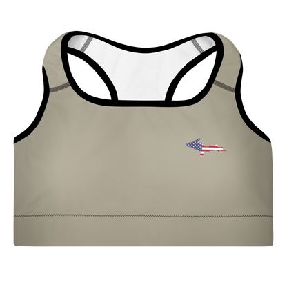 Michigan Upper Peninsula Padded Sports Bra (w/ UP USA Flag Outline) | Petoskey Stone Beige