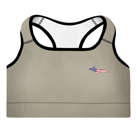 Michigan Upper Peninsula Padded Sports Bra (w/ UP USA Flag Outline) | Petoskey Stone Beige