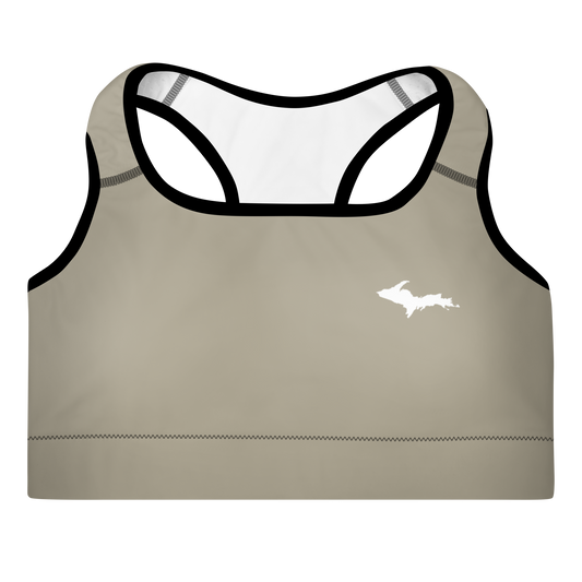 Michigan Upper Peninsula Padded Sports Bra (w/ UP Outline) | Petoskey Stone Beige