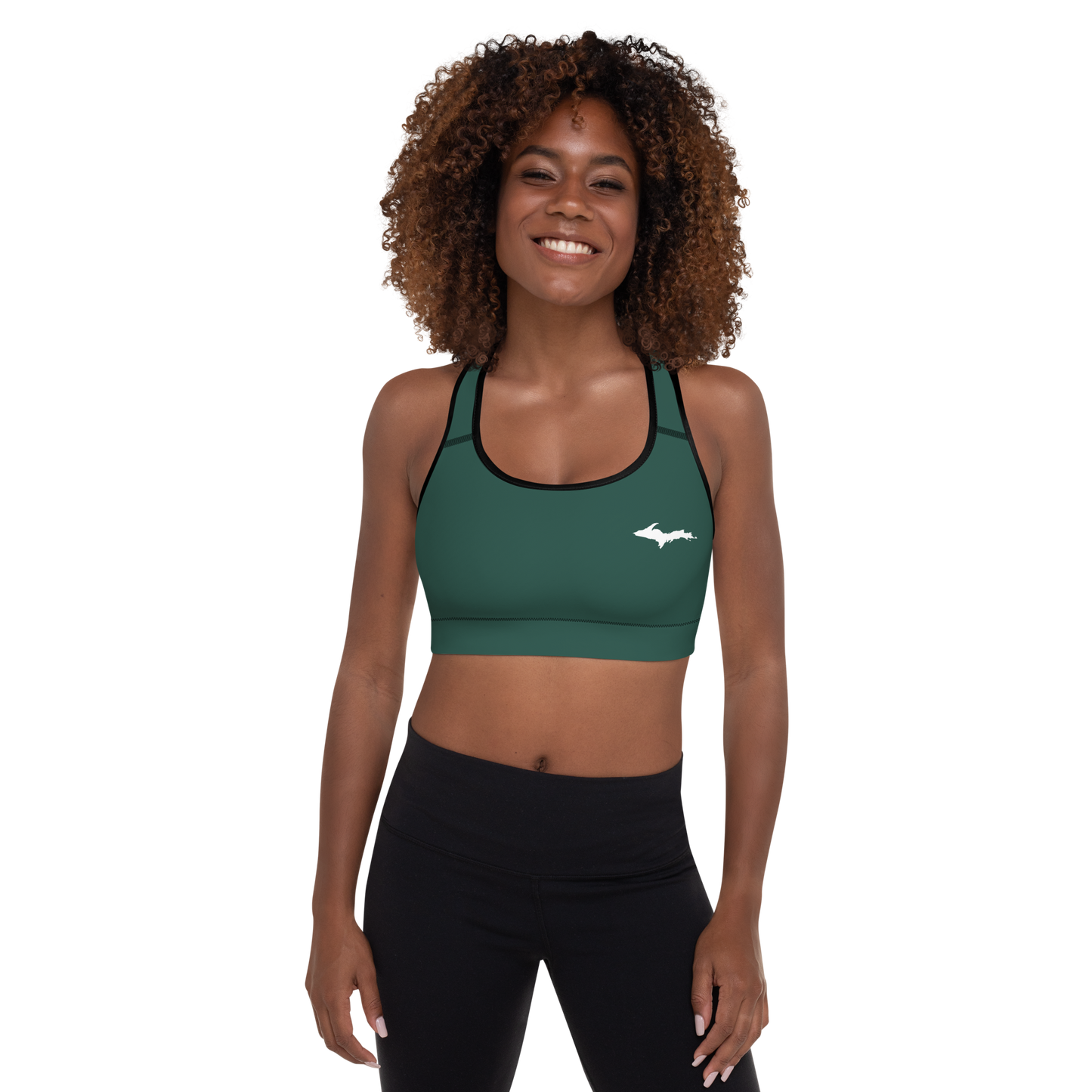 Michigan Upper Peninsula Padded Sports Bra (w/ UP Outline) | Green