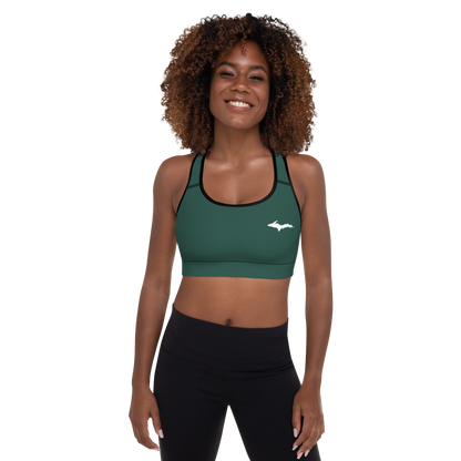 Michigan Upper Peninsula Padded Sports Bra (w/ UP Outline) | Green