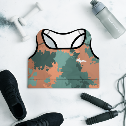 Michigan Upper Peninsula Padded Sports Bra (w/ UP Outline) | Copper Country Camo