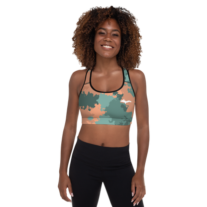 Michigan Upper Peninsula Padded Sports Bra (w/ UP Outline) | Copper Country Camo