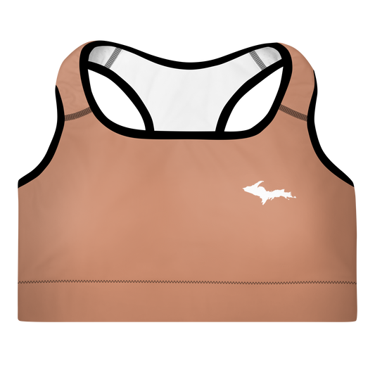 Michigan Upper Peninsula Padded Sports Bra (w/ UP Outline) | Copper Color