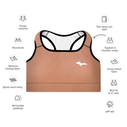 Michigan Upper Peninsula Padded Sports Bra (w/ UP Outline) | Copper Color