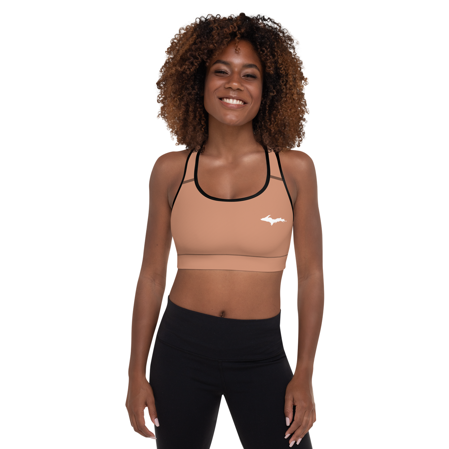 Michigan Upper Peninsula Padded Sports Bra (w/ UP Outline) | Copper Color