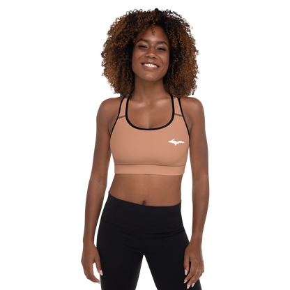 Michigan Upper Peninsula Padded Sports Bra (w/ UP Outline) | Copper Color