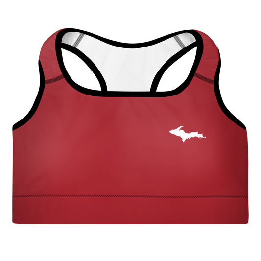 Michigan Upper Peninsula Padded Sports Bra (w/ UP USA Flag Outline) | Thimbleberry Red