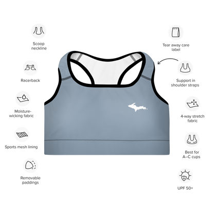 Michigan Upper Peninsula Padded Sports Bra (w/ UP Outline) | B-24 Liberator Grey