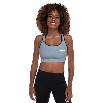 Michigan Upper Peninsula Padded Sports Bra (w/ UP Outline) | B-24 Liberator Grey