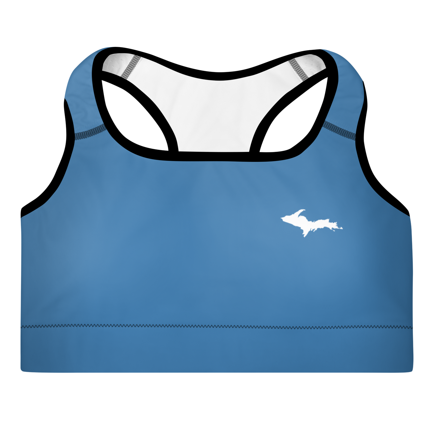 Michigan Upper Peninsula Padded Sports Bra (w/ UP Outline) | Lake Superior Blue