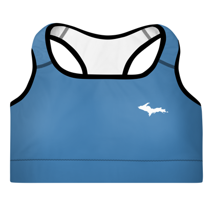 Michigan Upper Peninsula Padded Sports Bra (w/ UP Outline) | Lake Superior Blue