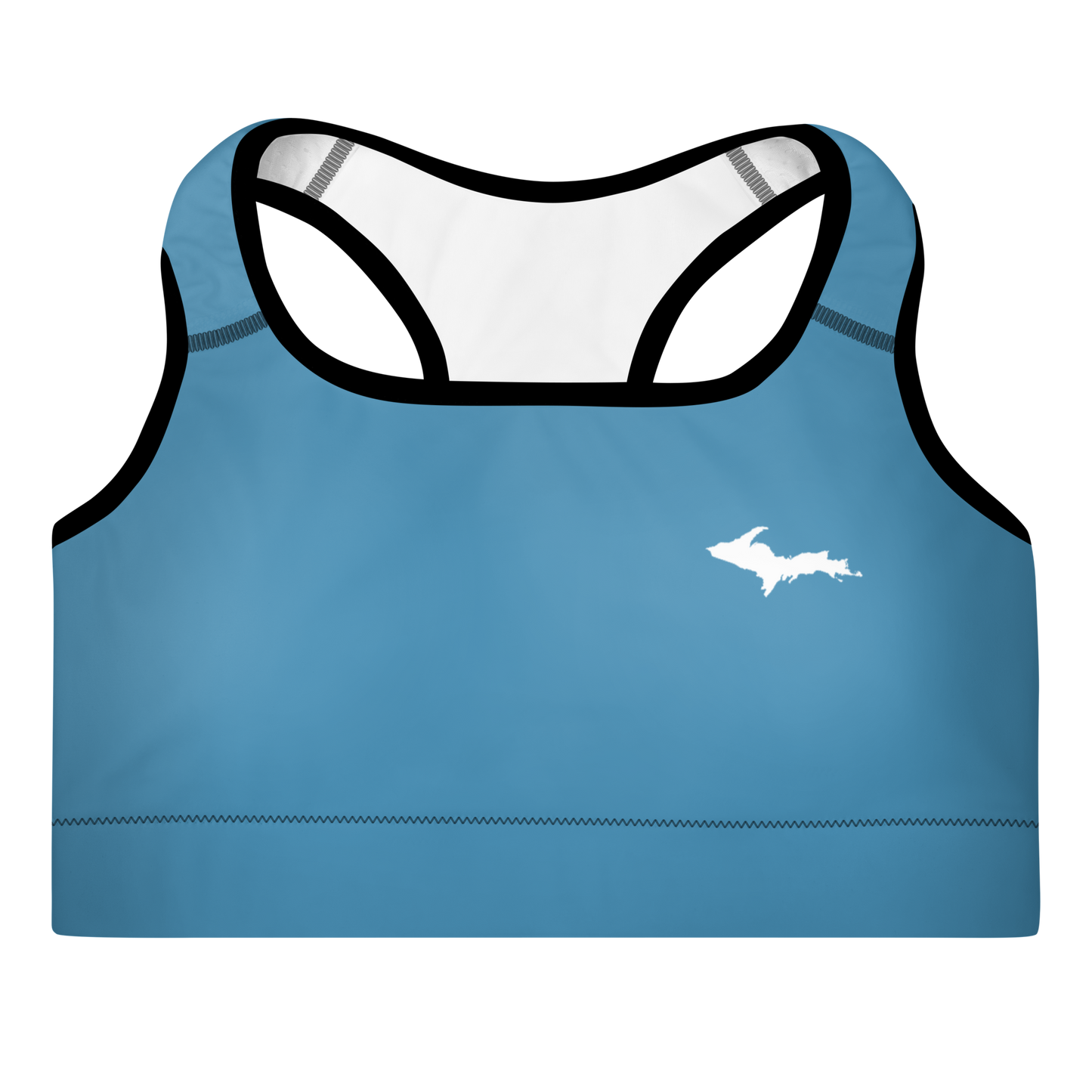 Michigan Upper Peninsula Padded Sports Bra (w/ UP Outline) | Lake Michigan Blue