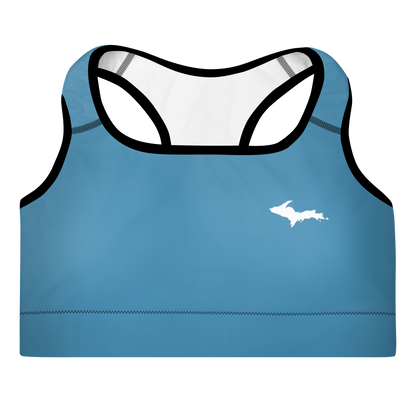 Michigan Upper Peninsula Padded Sports Bra (w/ UP Outline) | Lake Michigan Blue