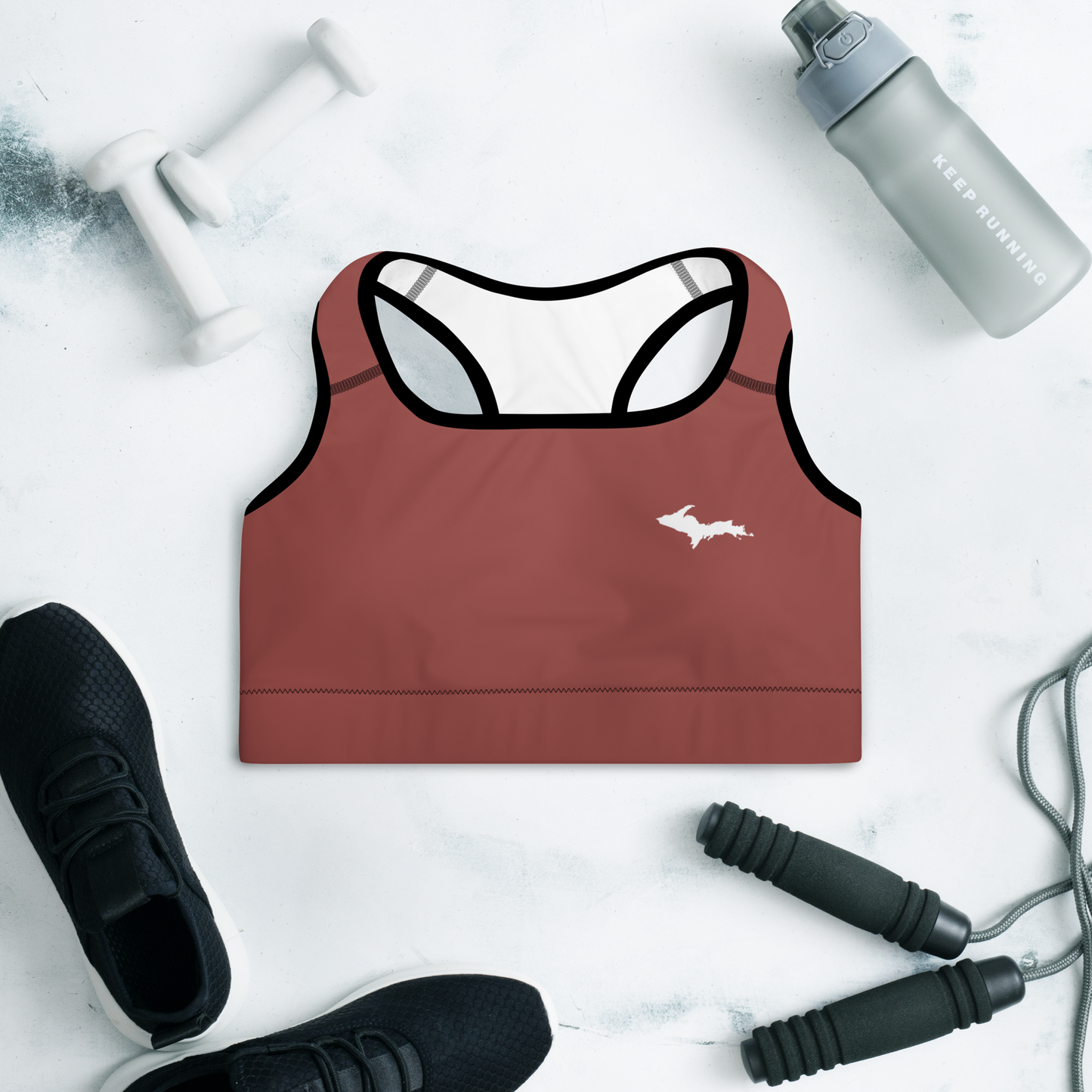 Michigan Upper Peninsula Padded Sports Bra (w/ UP Outline) | Ore Dock Red