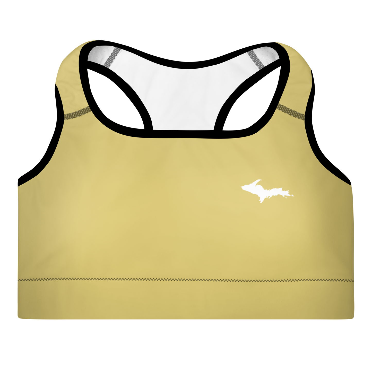 Michigan Upper Peninsula Padded Sports Bra (w/ UP Outline) | Plum Yellow