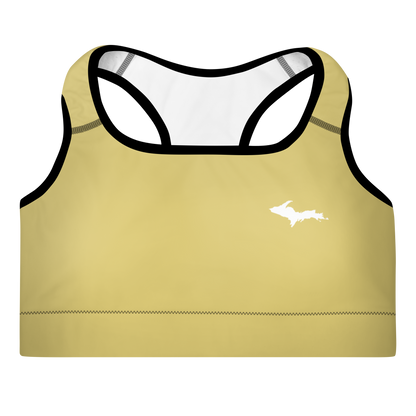 Michigan Upper Peninsula Padded Sports Bra (w/ UP Outline) | Plum Yellow