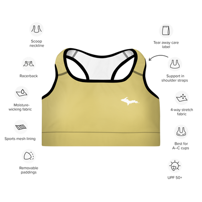 Michigan Upper Peninsula Padded Sports Bra (w/ UP Outline) | Plum Yellow