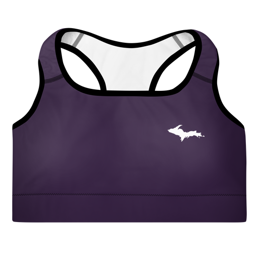 Michigan Upper Peninsula Padded Sports Bra (w/ UP Outline) | Blackcurrant Color