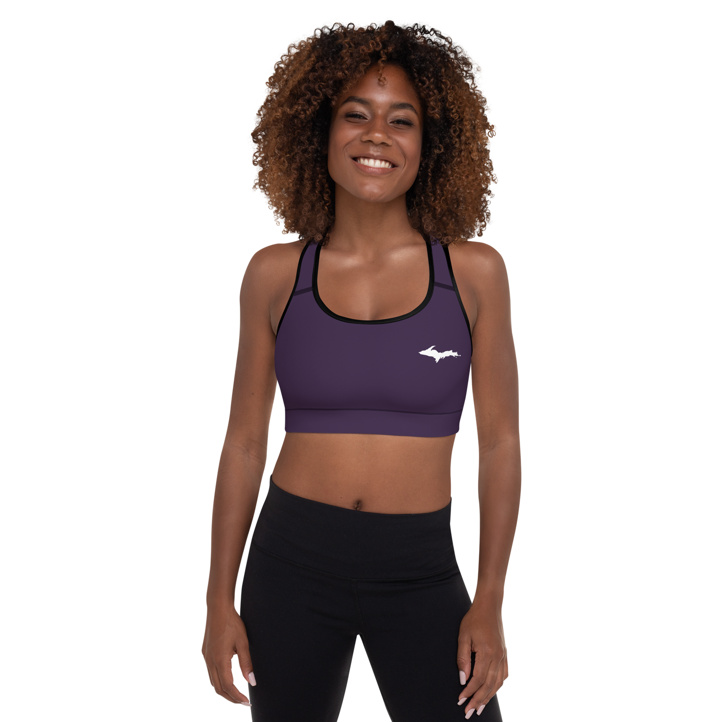 Michigan Upper Peninsula Padded Sports Bra (w/ UP Outline) | Blackcurrant Color