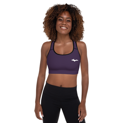 Michigan Upper Peninsula Padded Sports Bra (w/ UP Outline) | Blackcurrant Color