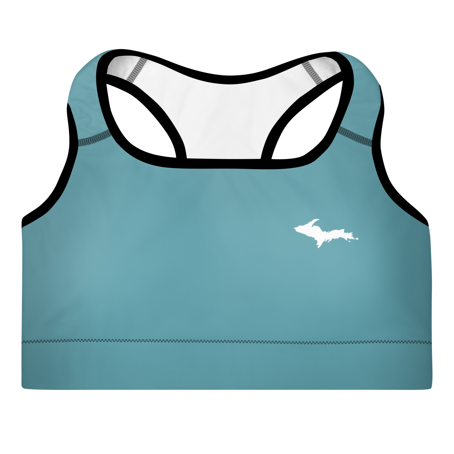 Michigan Upper Peninsula Padded Sports Bra (w/ UP Outline) | Lake Huron Blue