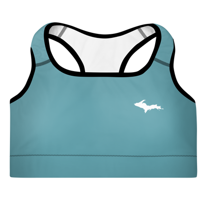 Michigan Upper Peninsula Padded Sports Bra (w/ UP Outline) | Lake Huron Blue