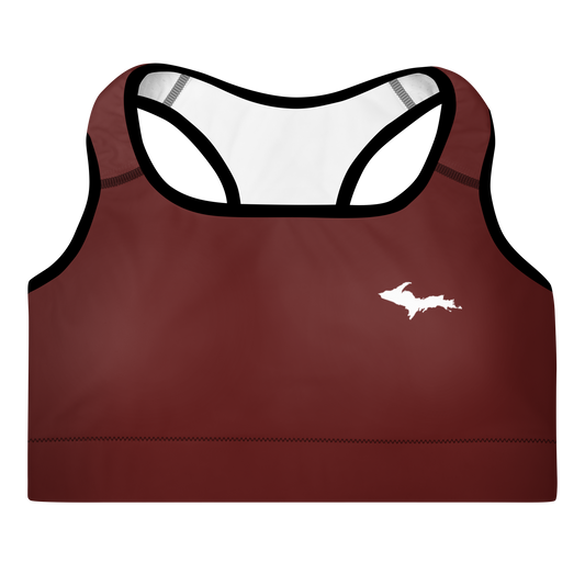 Michigan Upper Peninsula Padded Sports Bra (w/ UP Outline) | Cherrywood Color