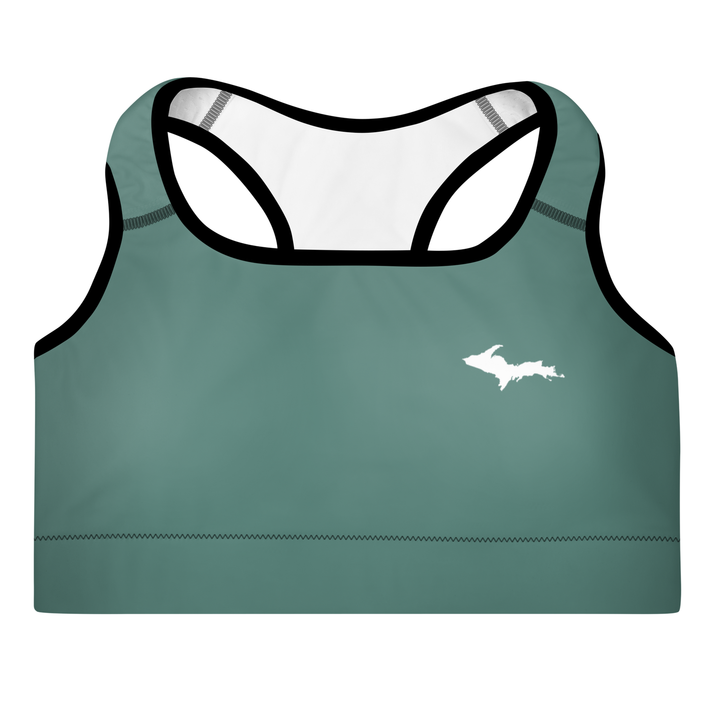 Michigan Upper Peninsula Padded Sports Bra (w/ UP Outline) | Copper Green