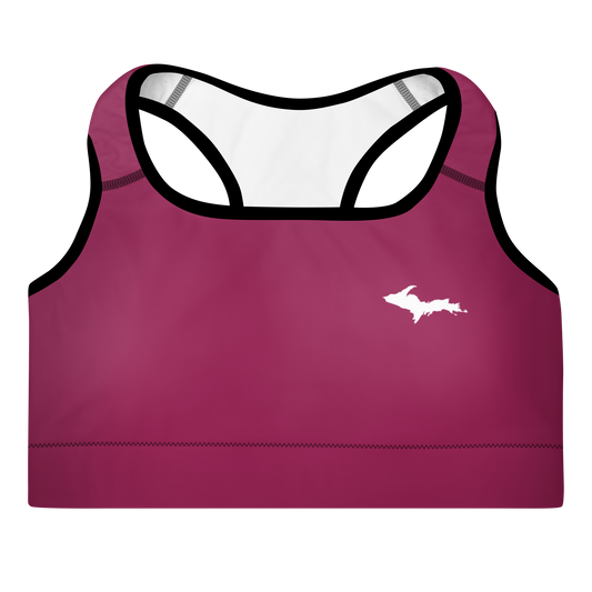 Michigan Upper Peninsula Padded Sports Bra (w/ UP Outline) | Ruby Red