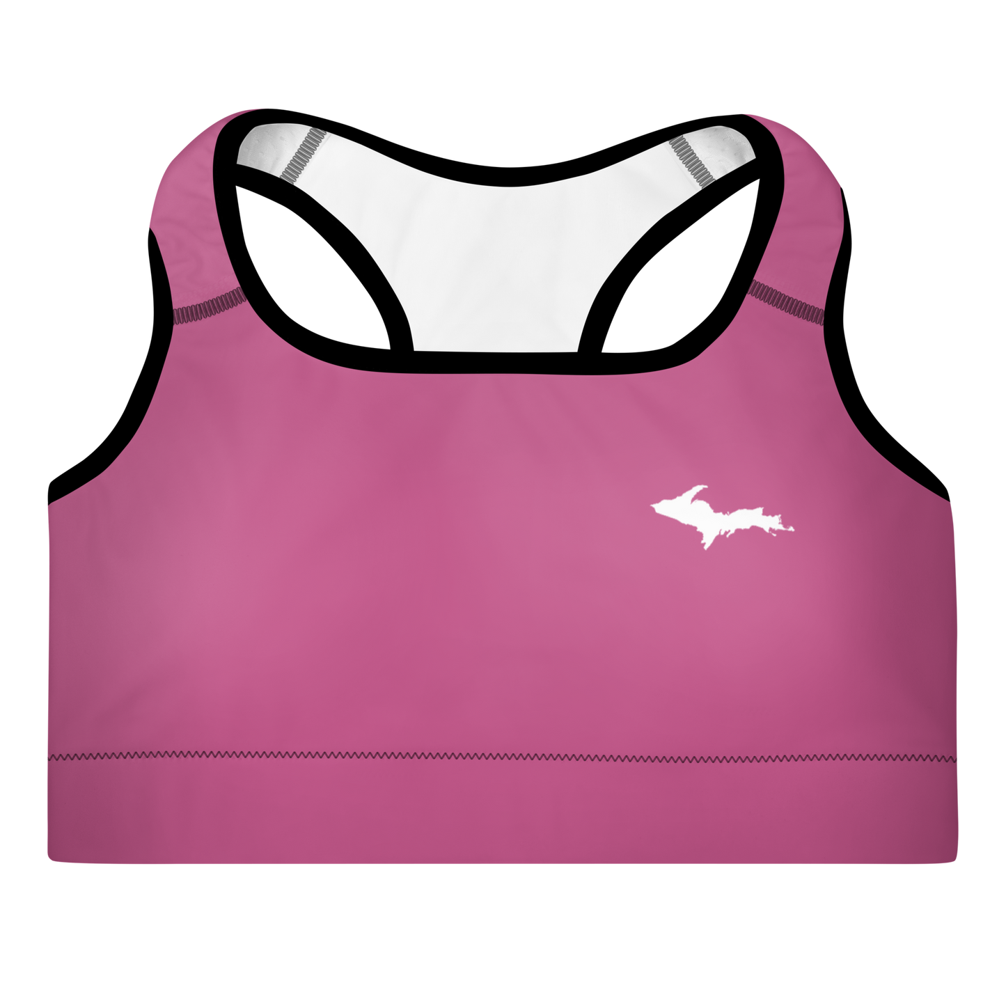 Michigan Upper Peninsula Padded Sports Bra (w/ UP Outline) | Apple Blossom Pink