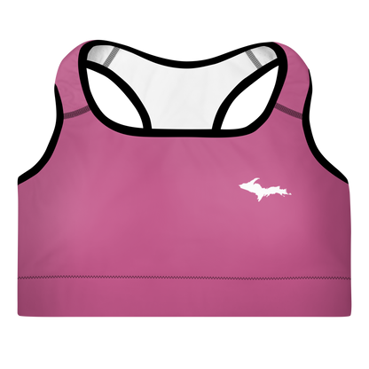 Michigan Upper Peninsula Padded Sports Bra (w/ UP Outline) | Apple Blossom Pink