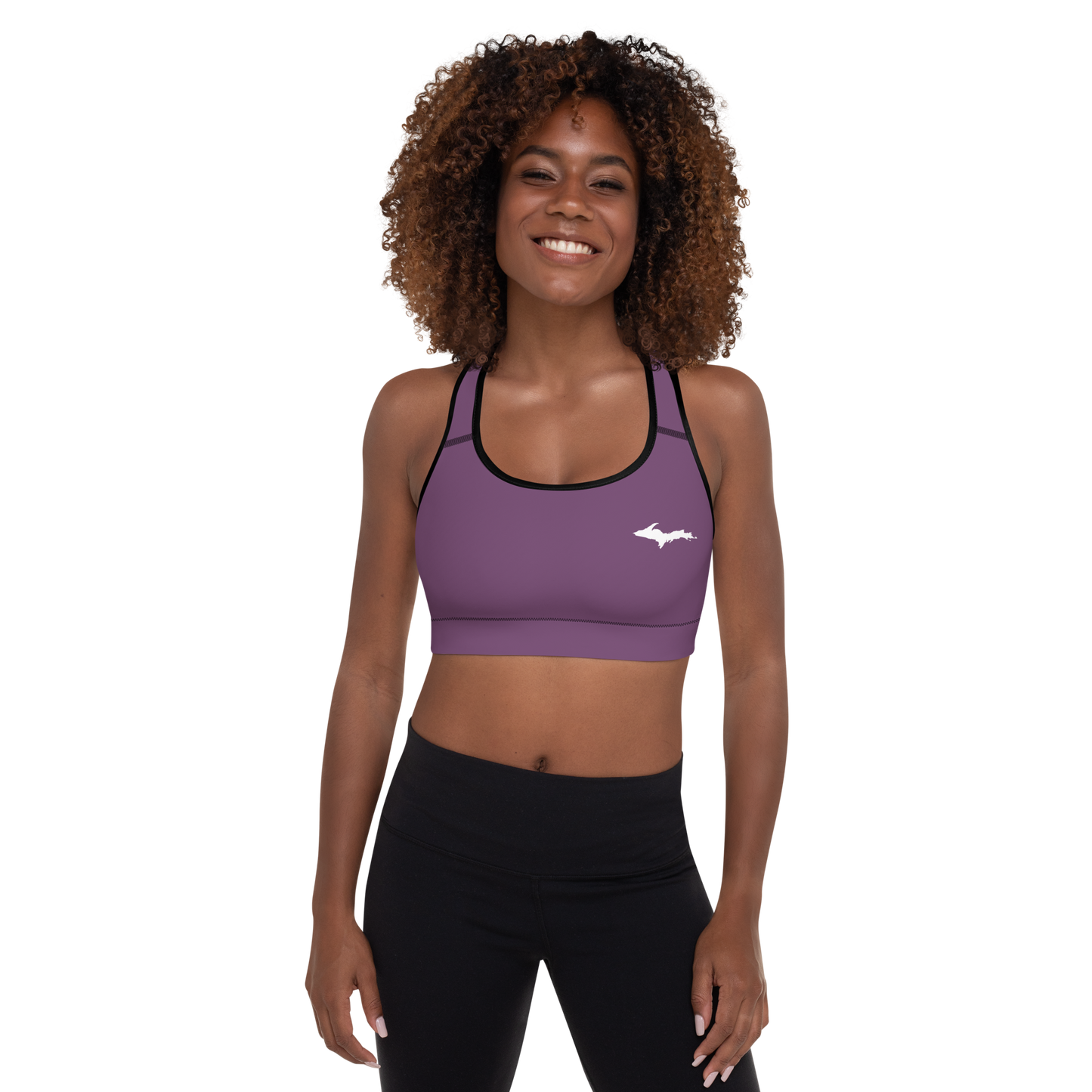 Michigan Upper Peninsula Padded Sports Bra (w/ UP Outline) | Plum