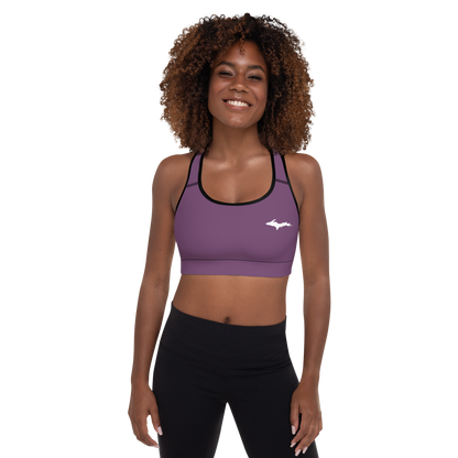 Michigan Upper Peninsula Padded Sports Bra (w/ UP Outline) | Plum