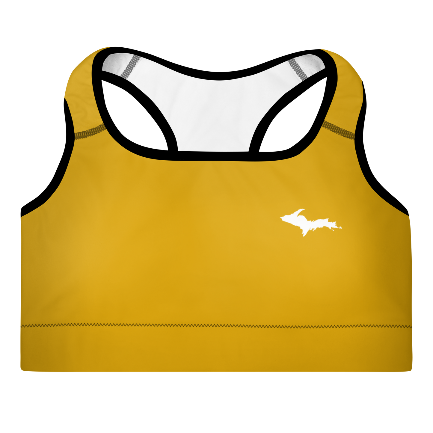 Michigan Upper Peninsula Padded Sports Bra (w/ UP Outline) | Gold