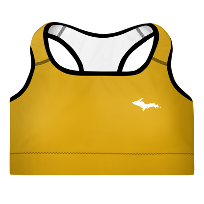 Michigan Upper Peninsula Padded Sports Bra (w/ UP Outline) | Gold